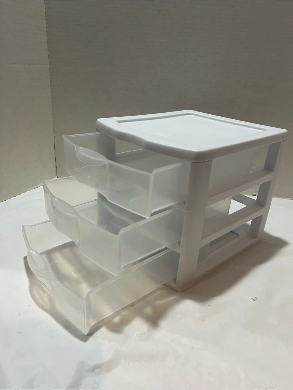 Clear 3 Drawer Desktop Storage Bin Organizer Container White